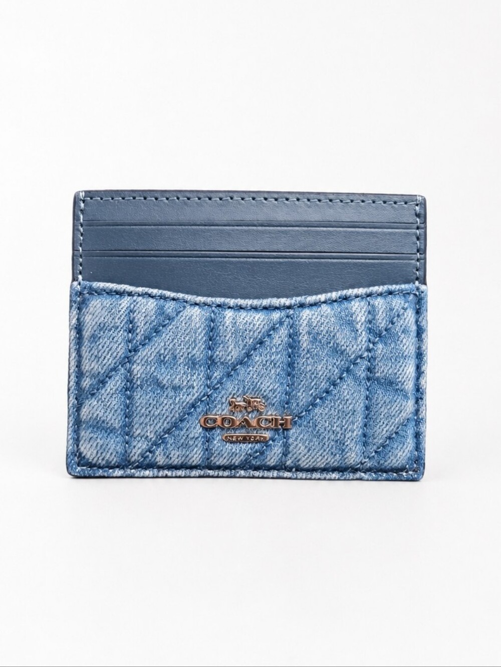 Coach Quilted Denim Slim Cardholder Wallet Blue NWT